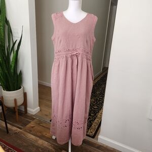 Carbon2Cobalt Paseo Dress Linen Cotton Blend Embroidery Sleeveless  L